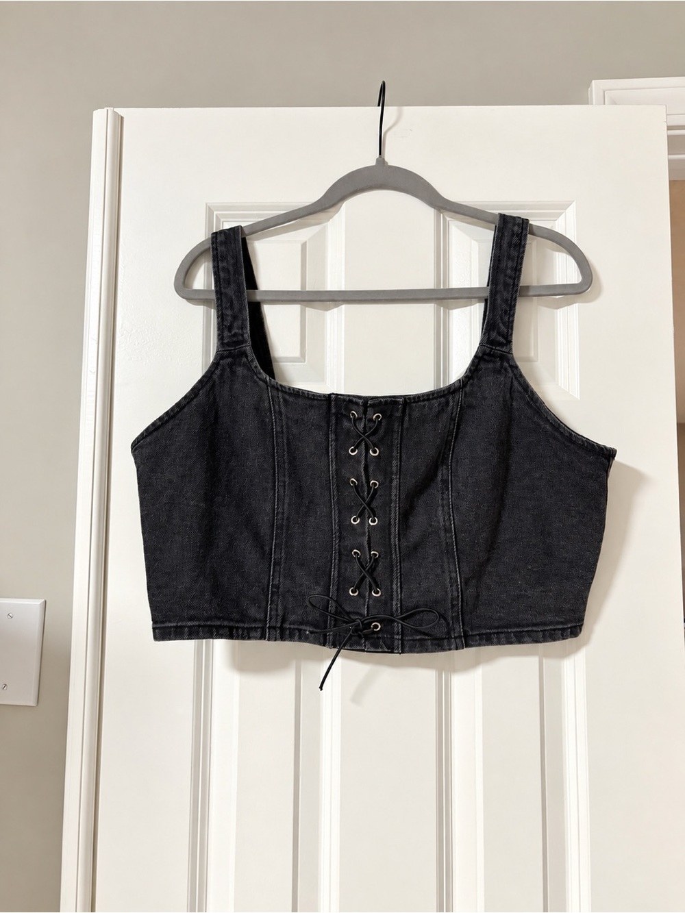 Wild Fable Black Denim Lace Up Corset Crop Top XL